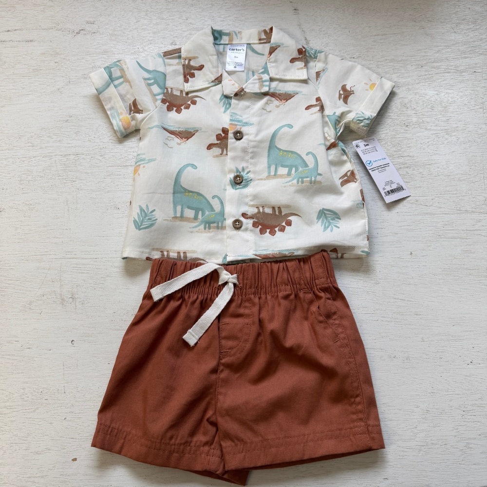 NWT Carters Hawaiian Shirt Dinosaur‎ Shorts Set 3 Month